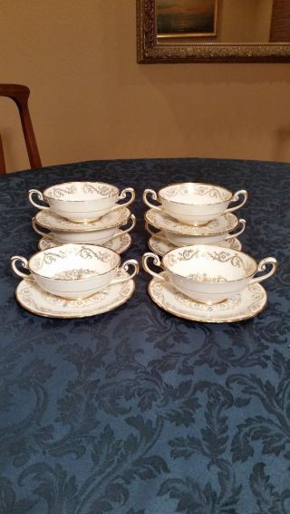 Tuscan Louise Footed Cream Soups And Saucers Made In England (set Of 6) -