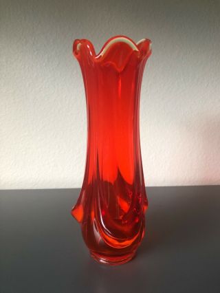 Vintage Viking Glass Amberina Red Drape Base Stretch Swung Vase Hand Crafted 10 
