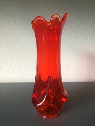 Vintage Viking Glass Amberina Red Drape Base Stretch Swung Vase Hand Crafted 10 