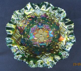 Outstanding Radium Millersburg Green Fleur Di Lis 10 " Bowl
