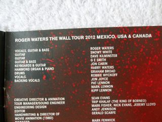 , ROGER WATERS THE WALL LIVE,  2012 N America Tour Programme PINK FLOYD 7