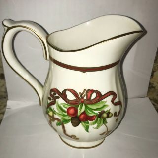 Vintage Tiffany & Co Holiday 1996 Xmas Ribbon Mistletoe Porcelain Pitcher