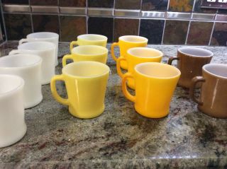 Set 12 Vintage Fire King Milk Glass Coffee Cup Mug D Handle White Brown Yellow