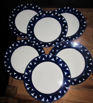 For Mbteas Only 6 Vtg Mid Century Arabia Sotka Dinner Plates Blue White Finland