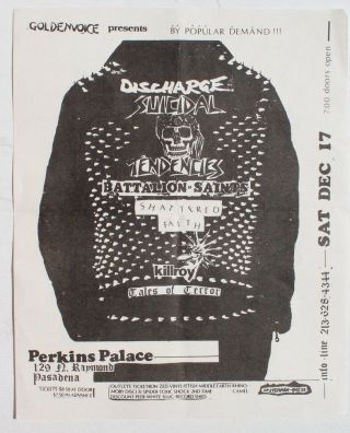 Vtg 1984 Discharge Suicidal Tendencies Killroy Punk Rock Concert Flyer Ca
