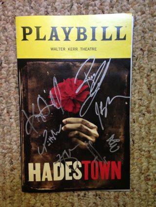 Hadestown Cast Signed Broadway Playbill - Reeve Carney,  Timothy Hughes,  Etc.