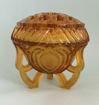 Unusual Vintage Art Deco Amber Depression Glass Rose Bowl Vase