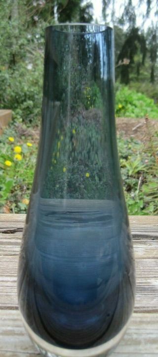 Kosta Boda Sweden Tall Bud Vase Glass Crystal Blue Signed Numbered Teardrop