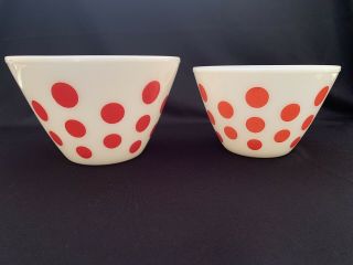 Vintage Red Polka Dot Fire King Nesting Bowl Mixing Set Of Two