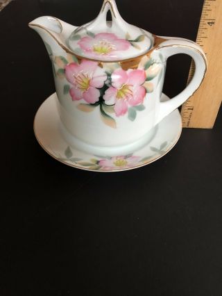 Rare Noritake Azalea Syrup With Lid Underplate Hand Painted Japan Stamped