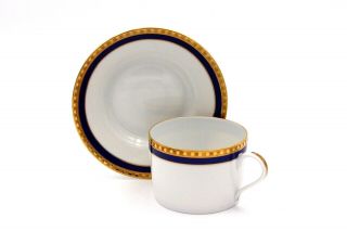Tiffany & Co Limoges France Blue Band & Gold Tea Cup & Saucer