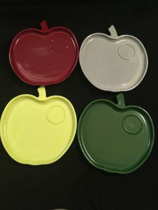 Set Of 4 Vintage Hazel Atlas Apple Snack Plates 4 Different Colored Milk Glass