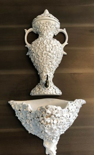 Italy Ardalt Fiori Bianco Wall Fountain 3 Pc W Spigot White Porcelain