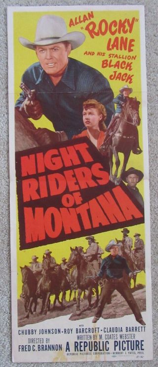 Night Riders Of Montana Orginal 1951 Insrt Movie Poster Fld Allan Rocky Lane Vg