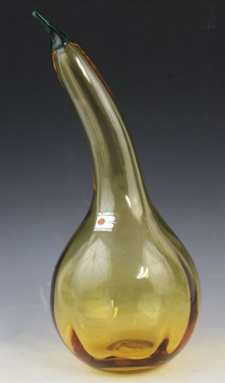 Vintage Mid Century Modern Blenko American Art Glass Amber Thanksgiving Gourd