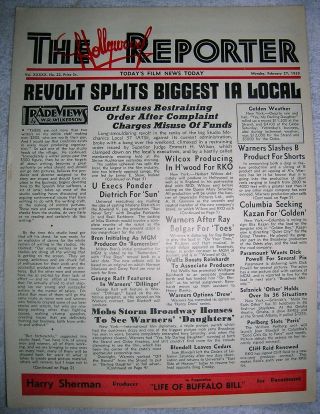1939 Rare Hollywood Reporer " Revolt Splits Biggest Ia Local " Issue
