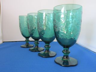 Princess House,  Fantasia,  14 Ounce Green Glass Goblets,  Set Of Four