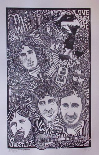The Who Band Hand Signed Letterpress Art Pete Townshend Roger Daltrey Keith Moon