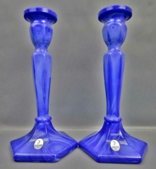 Fenton Candle Holder 9071 In Periwinkle Blue Glass (pair) 5109