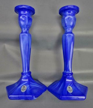 Fenton CANDLE HOLDER 9071 in Periwinkle Blue Glass (PAIR) 5109 2