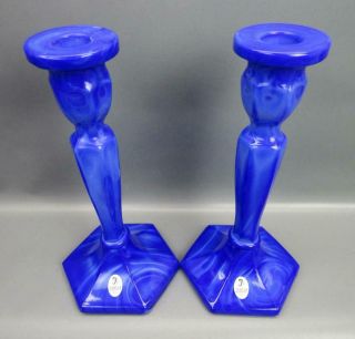 Fenton CANDLE HOLDER 9071 in Periwinkle Blue Glass (PAIR) 5109 3