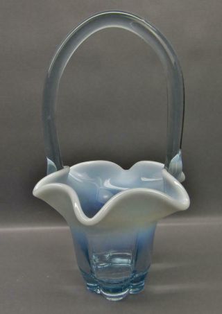 Duncan & Miller Canterbury Blue Opalescent Elegant Glass 8 " Ruffled Basket 6786