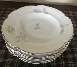 Hutschenreuther Gray Rose Bavaria China Set Of 7 Soup Bowls.  Exc.