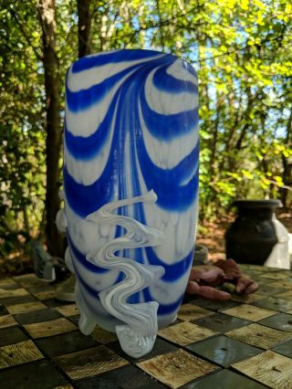 Cobalt Blue Frosted Mid Century Modern Studio Art Glass Large Vase
