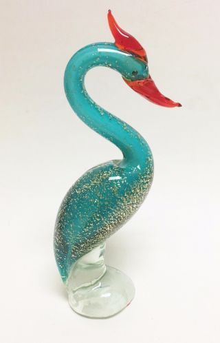 Murano Style Heron Green Teal,  Glitter Bird Glass Red,  Clear,  Figurine,  Paperweight