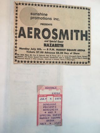 1977 Aerosmith - Nazareth Concert Ticket Stub Indianapolis - Draw The Line Tour