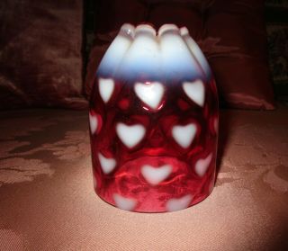 FENTON PINK CRANBERRY HEART OPALESCENT FAIRY LAMP SHADE 4