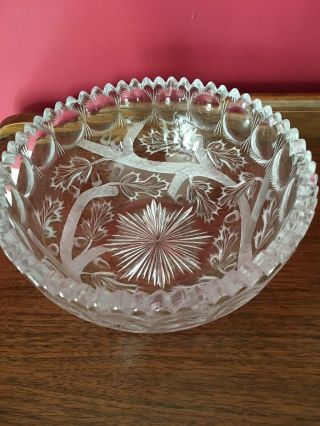 Dingwall Canadian Co.  Cut Glass Bowl 8 Inch Antique Leaf/acorn Pattern