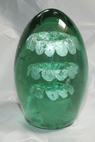 Antique Victorian English Green Glass 3 Flowers In Pot 5 3/4 " H Paperweight 1870s