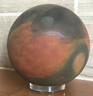 Tony Evans Raku California Artist Art Pottery Sphere Sculpture Mid Century Mod