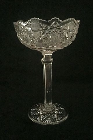 Gorgeous Vintage American Brilliant Cut Glass Pedestal Dish 1876 - 1917