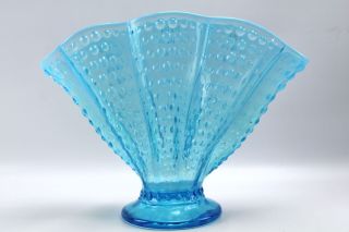 Vintage Fenton 8 " Aqua Blue Opalescent Hobnail Fan Vase