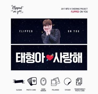 【brand New】bts V Taehyung Fansite Slogan Banner Hand Mirror Sticker Concert Kpop
