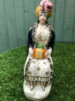 Mid 19thc Staffordshire Seated Female Figurine Playing Concertina C1860s
