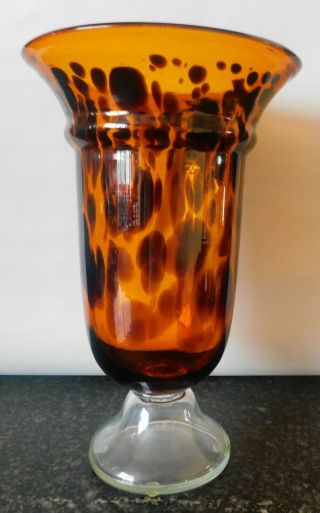 Heavy 13 " Tall Murano Glass Tortoise Shell Leopard Spot Amber Urn Vase