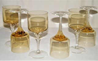 Vtg Retired Set (6) Roberta Amber Toscany Crystal Wine Glasses Twisted Stems