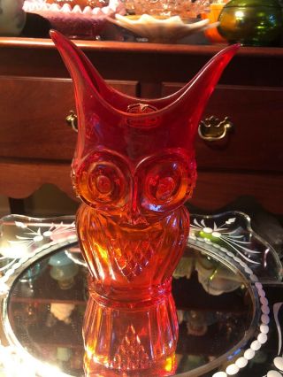 Rainbow Glass Amberina Glass Owl Vase Mcm With Label