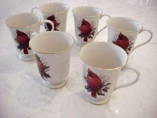 Set Of 6 Lenox Winter Greetings Cardinal Bird Footed Mugs By Catherine Mclung