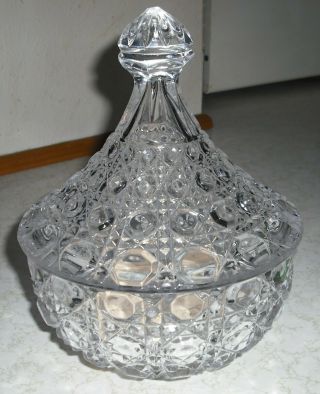 Vintage Cut Crystal Glass Candy Dish With Lid.  Heavy