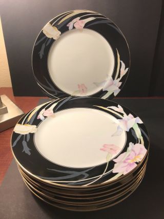 (9) Mikasa Charisma Black L9050 Dinner Plates 10 1/2”