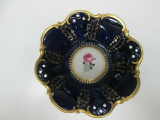 Reichenbach Echt Kobalt Blue Porcelain Serving Bowl Cabbage Rose