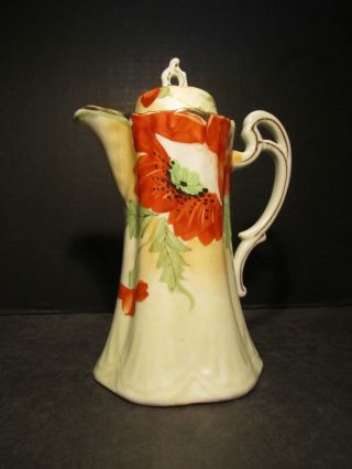 Old Nippon Hand Painted Poppy Flower Decorated Porcelain Chocolate Pot