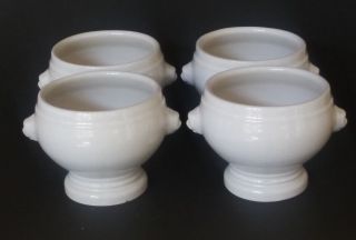 Emile Henry Set Of Four 4 White Ceramic Lion Head Soup Bowls France