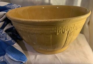Antique Stoneware Yellow Ware Mixing Bowl Primitive Farm Kitchen Big