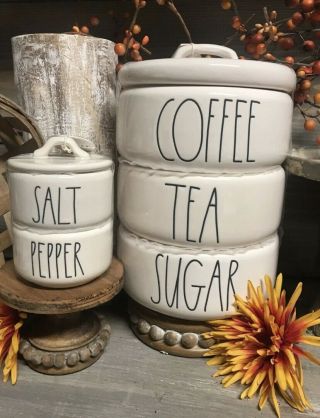 Rae Dunn Coffee - Tea - Sugar Stackable Canister Large Letter Htf Rare Set