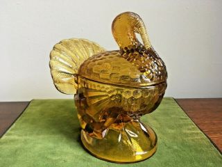 L.  E.  Smith Amber Glass Covered Candy Dish / Soup Bowl Turkey Dish with Lid 3